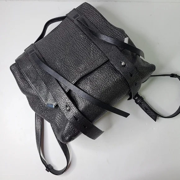 All Saints Vincent Pewter Dark Silver Metallic Top Handle Backpack - Picture 13 of 16